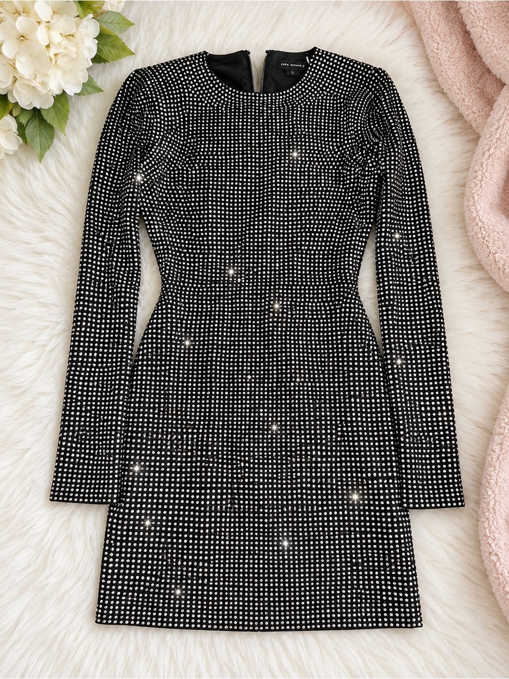 Good American x Reiss Embellished Rhinestone Bodycon Midi Dress Black